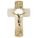 Kruisbeeld in glas wit en goud met goud Christus 16 Cm 