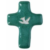 Croix Céramique - 11 X 8 cm - Vert prasin