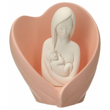 Mère et enfant dans un coeur 9 cm rose