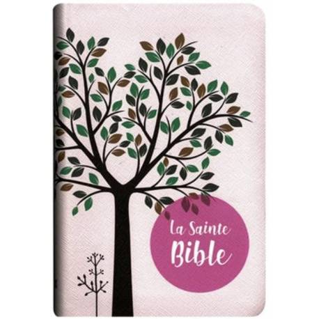 Bible sainte - Couverture simili rose avec arbre