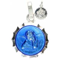 Médaille Ange 14 mm / St Christophe Email bleu