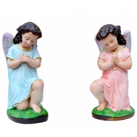 Set de deux anges en adoration - H 30 cm - résine