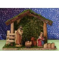 Crèche de Noël : cabane avec 5 personnages de 9 cm (23 x 10 x 17.5 cm)