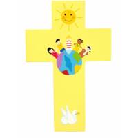 Croix murale enfants du monde en jaune 20 cm