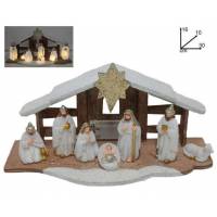 Crèche de Noël (étable + Sainte-Famille) de 16 cm avec lumière