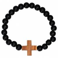 Bracelet sur élastique Noir + croix métal