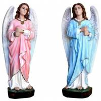Beelden aanbiddende engelen met kaarsenhouder 65 cm in hars 