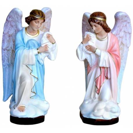Beelden aanbiddende engelen met kaarsenhouder 45 cm in hars 