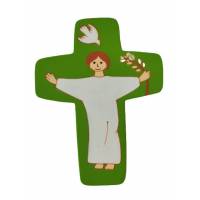 Croix Christ Réssuscité Verte 12,5x9,5cm