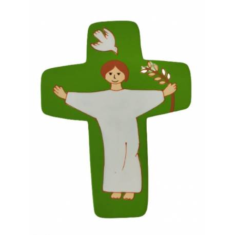 Croix Christ Réssuscité Verte 12,5x9,5cm