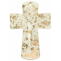 Kruisbeeld in glas 16 Cm Wit en goud met witte Christus 