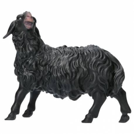 Mouton noir regardant : crèche de Noël en bois Ulrich 15 cm