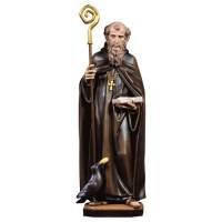Statue en bois sculpté Saint Benoît avec corbeau et pain 18 cm couleur