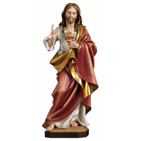 Statue en bois sculpté Sacré Coeur de Jésus 15 cm Couleur