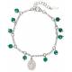 Bracelet dizainier en argent rhodié avec perles vertes et médaille miraculeuse