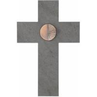 Croix Murale Ardoise - 20 X 13,5 Cm - Plaque Ronde En Bronze