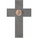 Croix Murale Ardoise - 20 X 13,5 Cm - Plaque Ronde En Bronze