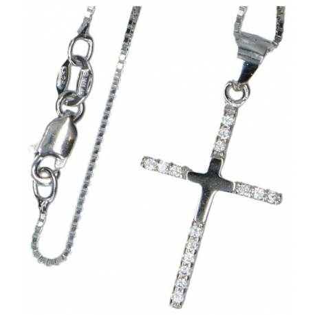 Croix x mm argent avec zircons et chaîne