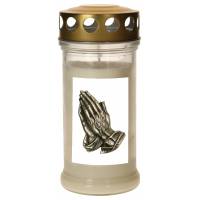 Veilleuse de cimetière en verre avec couvercle doré - Blanc - Mains priantes - 10 pièces / carton