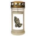 Veilleuse de cimetière en verre avec couvercle doré - Blanc - Mains priantes - 10 pièces / carton