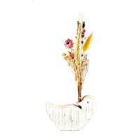 Witte houten duif bloemen ondersteuning, verkocht zonder bloemen 9x12.5xep2.5 cm 