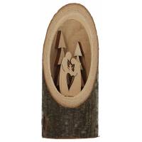 Nativité dans rondin en bois sculpté H 12 cm x 6 cm