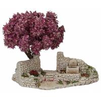 Décor pour santons de Provence fontaine avec arbre de Judée