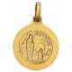 Médaille ronde en métal doré Ange + Notre Dame de Banneux 14 X 14 mm