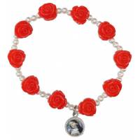 Bracelet s/élast Blanc+Roses rouges+Méd Ste Rita