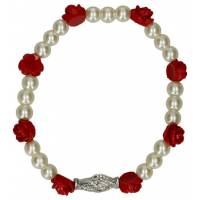 Bracelet s/élastique - Mains de Ste Rita - roses rouges/noires