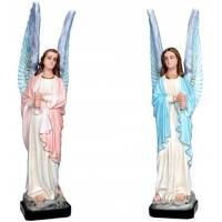 Beelden aanbiddende engelen met kaarsenhouder 73 cm in hars 