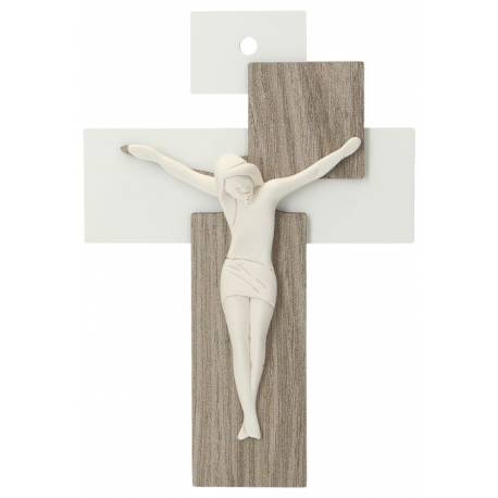 Modern kruisbeeld in hars en hout (12x17 cm) 