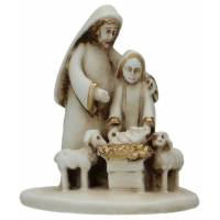 Kleine Heilige Familie in albaster met gouden rand ( 5x6 cm) 
