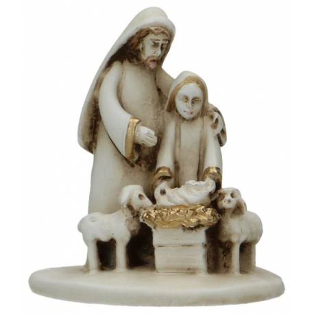 Kleine Heilige Familie in albaster met gouden rand ( 5x6 cm) 