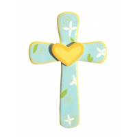 Croix Coeur Jaune 15x10cm