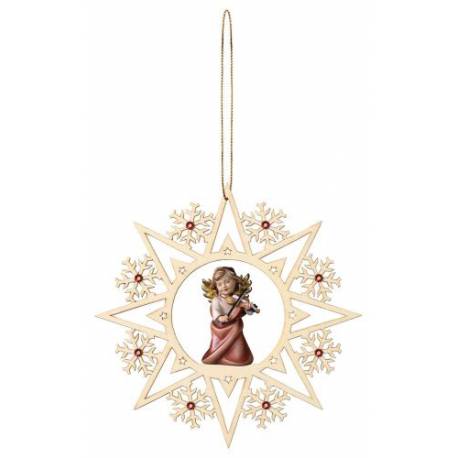 Décoration de Noël : ange en bois avec violon à suspendre