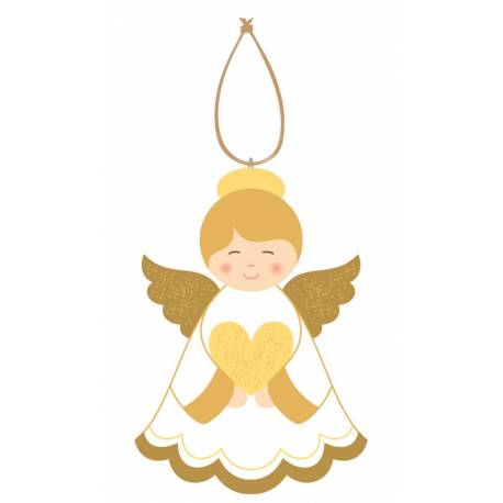 Engel in hout om te hangen 9 cm : hart 