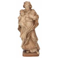 Statue en bois sculpté Saint Joseph avec enfant et Lys 20 cm 2 tons bois