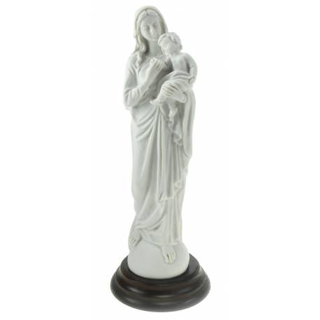 Statue 20 cm - Vierge et Enfant - Blanc / Base Bois