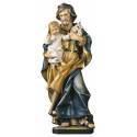 Statue en bois sculpté Saint Joseph avec enfant et Lys 15 cm couleur