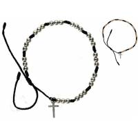 Bracelet sur corde - perles et croix argentées/dorées