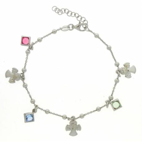 Bracelet argent rhodié - anges - pendentifs Swarovsky