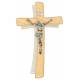 Croix murale en verre 16 cm Blanc et Or avec Christ argenté