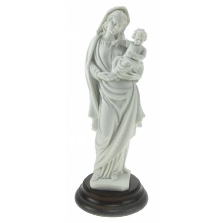 Statue 23 cm - Vierge et Enfant - Blanc / Base Bois