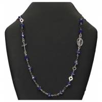 Collier chapelet argent rhodié et perles bleues