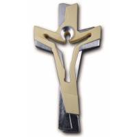 Croix Passion En Bois Sculpte - H 15 cm - naturel finition argentée