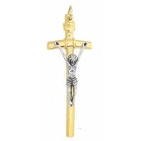 Croix Pape dorée 58 mm Christ argenté