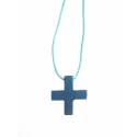 Croix pendentif teintée bleue 25mm