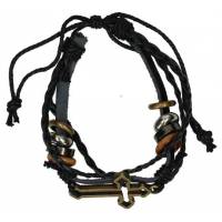 Bracelet triple cuir noir sur corde + croix ajourée
