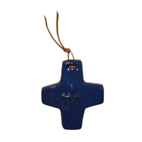 Kruisje Keramiek 8.5 X 7.5 Cm Blauw 